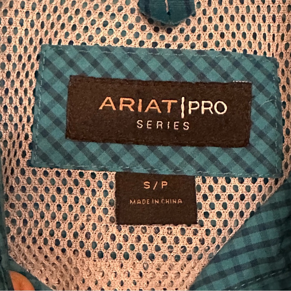 Ariat Pro Tech men’s. Small Teal Long Sleeve Button-Up Shirt - Picture 5 of 7